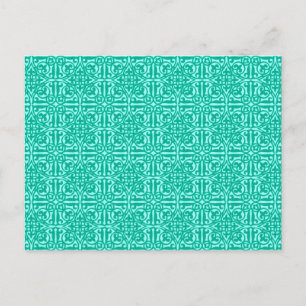 Postal Damask medieval Fleur-de-lis, turquesa y aqua