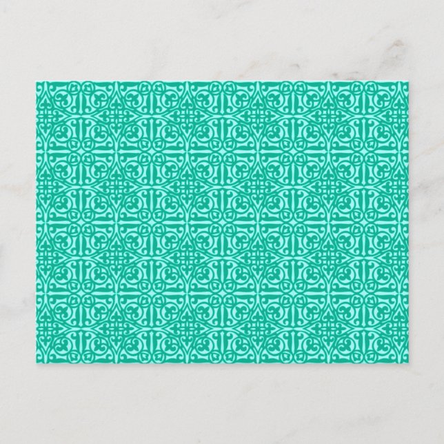 Postal Damask medieval Fleur-de-lis, turquesa y aqua (Anverso)