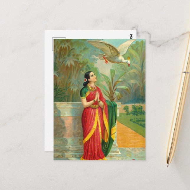 Postal Damayanti y el cisne de Raja Ravi Varma (Anverso/Reverso In Situ)
