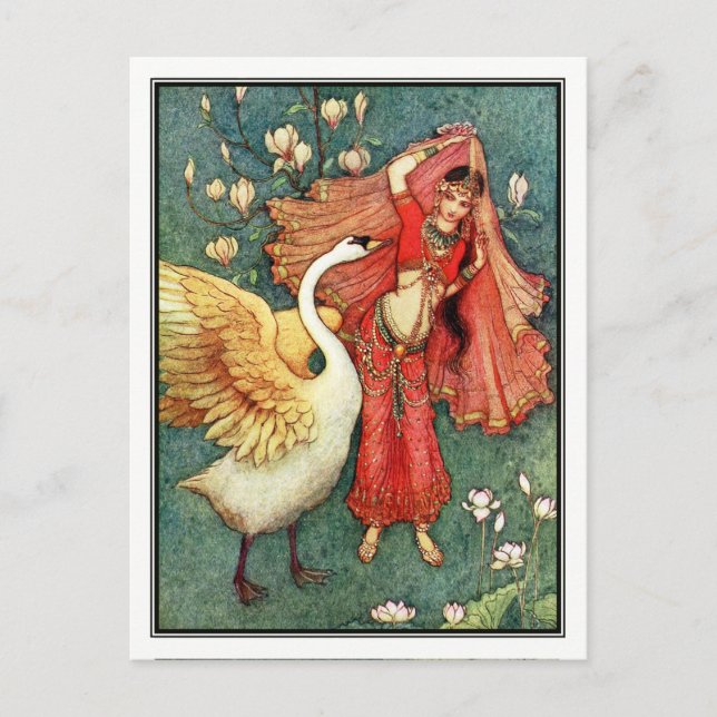 Postal Damayanti y el cisne de Warwick Goble (Anverso)