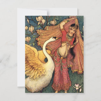 Postal "Damayanti y el cisne" por Warwick Goble