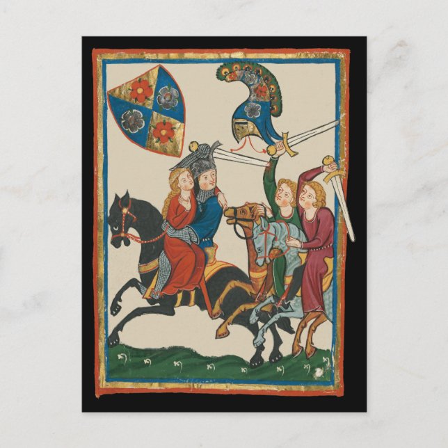 Postal Damsel en peligro, arte medieval del siglo XIV (Anverso)