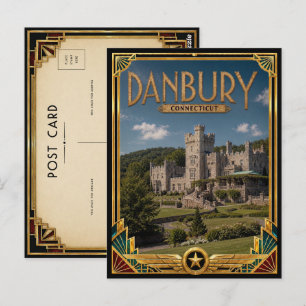 Postal Danbury Connecticut Art Deco dorado vintage