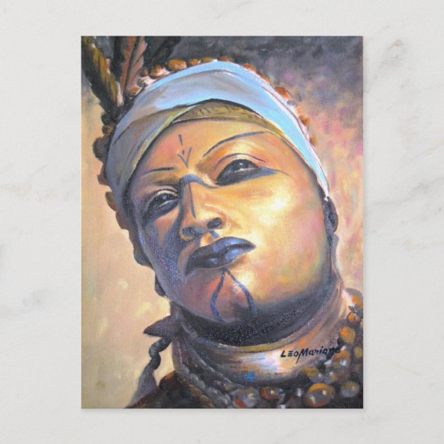 Postal Dançarino Africano - por el artista LEOMARIANO (Anverso)