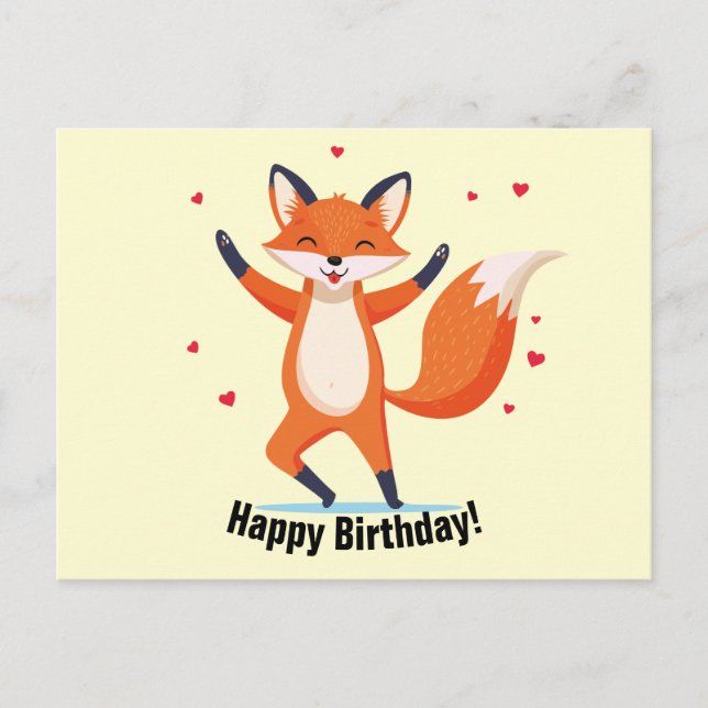 Postal Dancing Fox Feliz Cumpleaños Texto Personalizado (Anverso)
