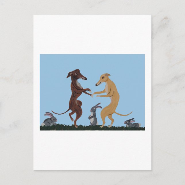 Postal Dancing Greyhounds & Bunny Friends Invitation (Anverso)