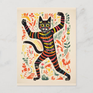 Postal Dancing Skeleton Cat Funny Halloween