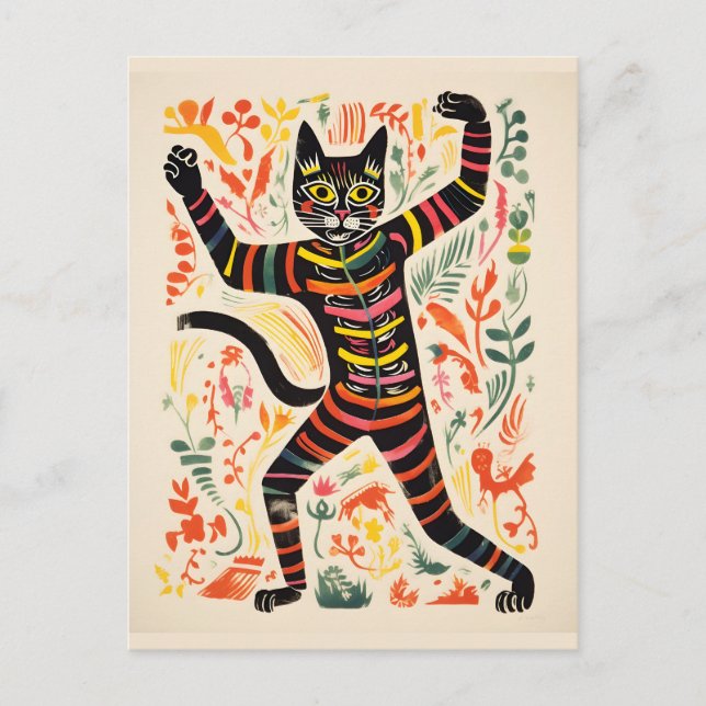 Postal Dancing Skeleton Cat Funny Halloween (Anverso)