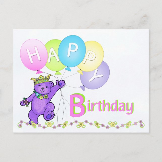 Postal Dancing Teddy Bear Feliz Cumpleaños (Anverso)