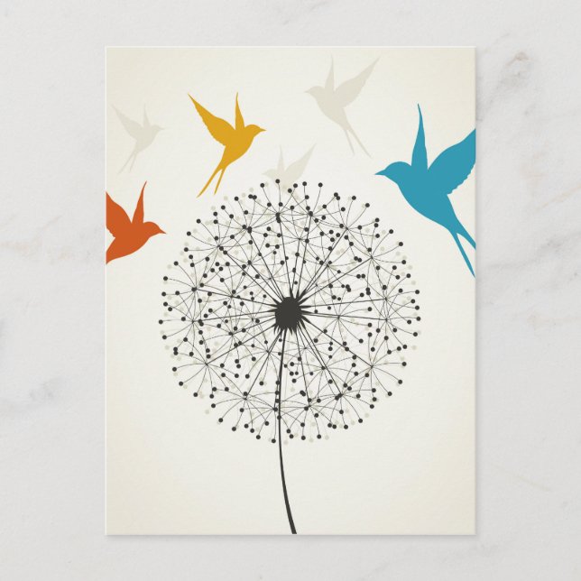 Postal Dandelion and bird (Anverso)