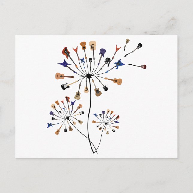 Postal Dandelion Flowers Music Aover Regalo Para Guitarli (Anverso)