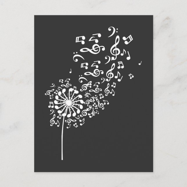 Postal Dandelion Musical Notes Music Lover Nature Flower