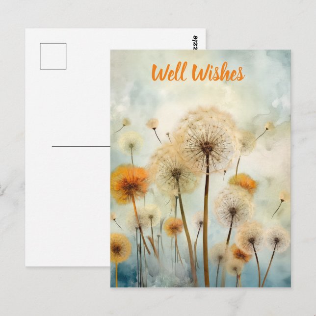 Postal Dandelions acuarela (Anverso / Reverso)