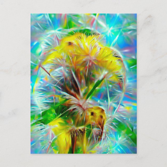 Postal Dandelions etéreos en Neon Dreamscape (Anverso)