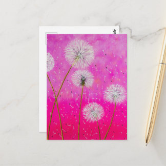 Postal Dandelions Pintura abstracta, flores rosadas Art