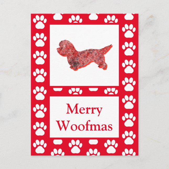 Postal Dandie Dinmont Dog Silhouette Red Merry Christmas (Anverso)