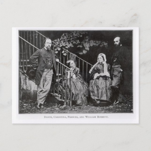 Postal Dante, Christina, Frances y William Rossetti (Anverso)