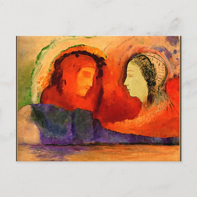 Postal Dante y Beatrice, obra de arte de Odilon Redon (Anverso)