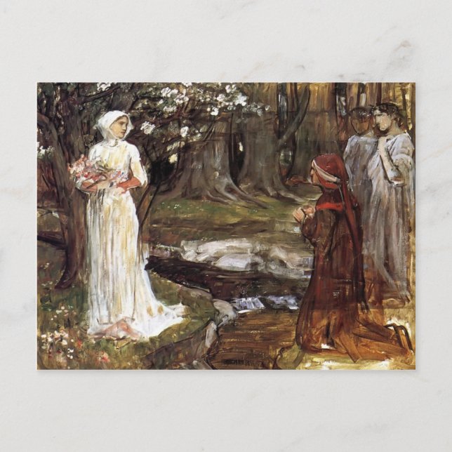 Postal Dante y Beatrice por John William Waterhouse (Anverso)