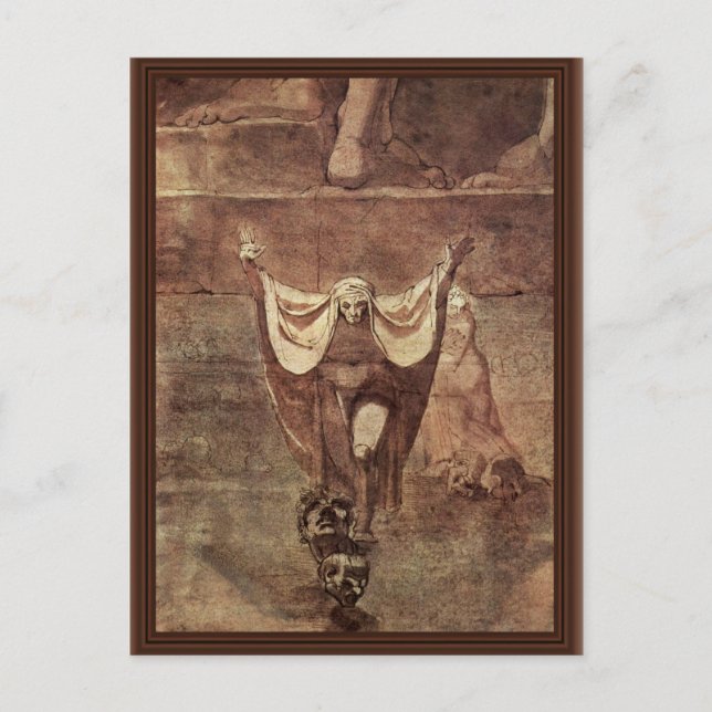 Postal Dante y Virgil en el hielo de Kozythus. Por Juan (Anverso)