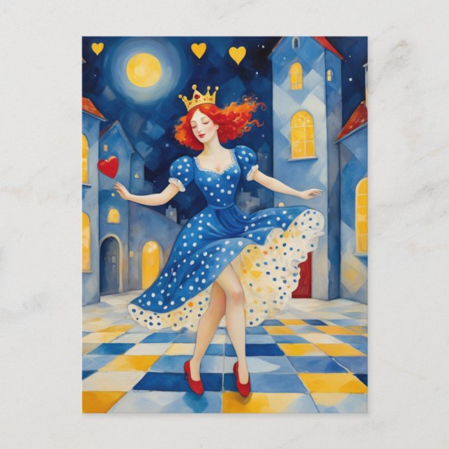 Postal Danza Danza Con El Pelo Rojo Azul Vestido De Oro (Anverso)