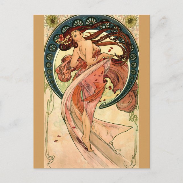 Postal Danza de Alfons Mucha - Art Nouveau (Anverso)