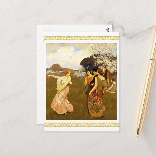 Postal Danza de primavera, Arthur F. Mathews (Anverso/Reverso In Situ)