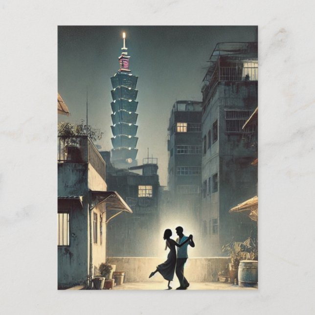 Postal Danza en pareja con Taipei 101 en el fondo (Anverso)