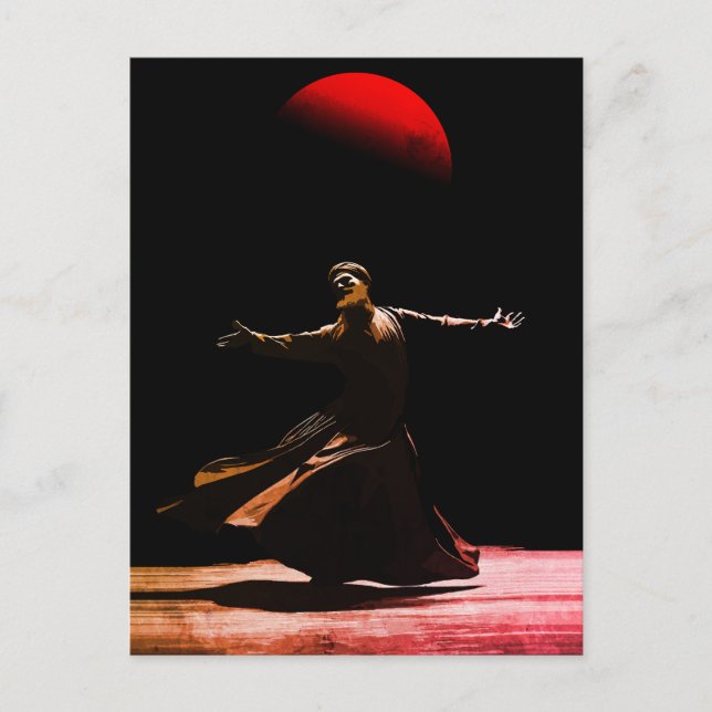 Postal Danza Espiritual Sufi Derviche Giróvago Arte Islám (Anverso)