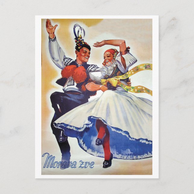 Postal Danza Folclórica de Moravia, República Checa (Anverso)