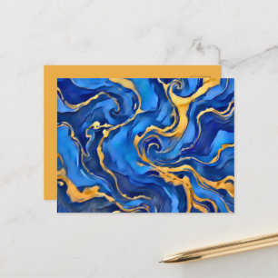 Postal Danza Real Riqueza Azul Real Oro Fluyente Abstract