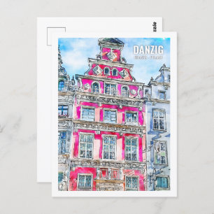 Postal Danzig Gdansk Polonia Viaja Sketch de acuarela