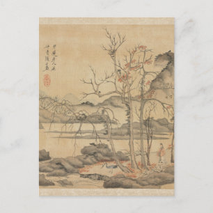 Postal Daoist and Crane en el paisaje otoñal, por Hongsho
