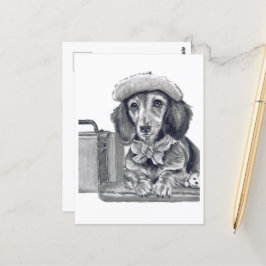 Postal Dapper dachshund listo para la aventura
