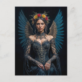 Postal Dark Angel with Crown and Roses