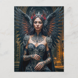 Postal Dark Angel with Crown and Roses