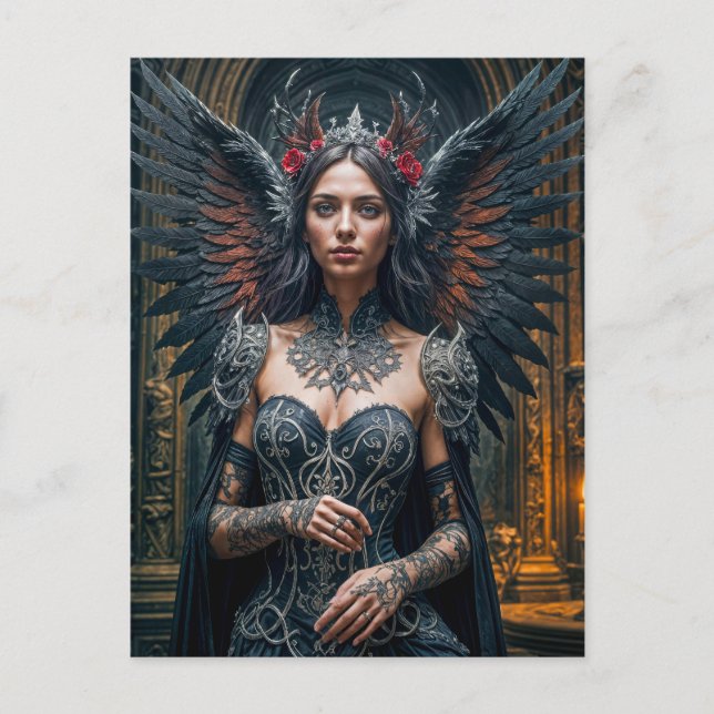 Postal Dark Angel with Crown and Roses (Anverso)