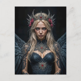 Postal Dark Angel with Crown and Roses