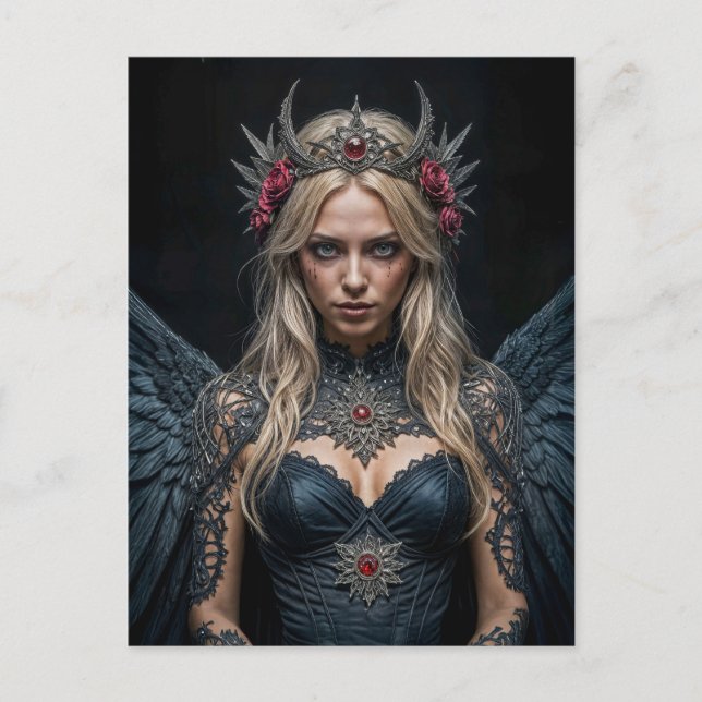 Postal Dark Angel with Crown and Roses (Anverso)