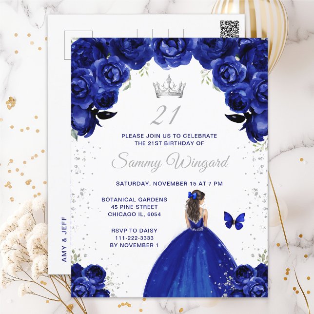 Postal Dark Blue Brunette Hair Princess Fiesta de cumplea (Subido por el creador)