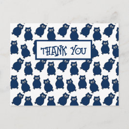 Postal Dark Blue Owl Birthday Party Gracias
