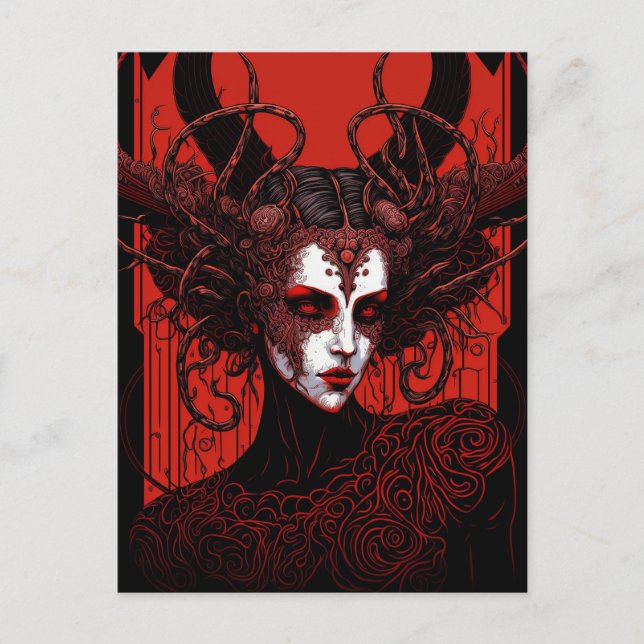 Postal Dark Elf Demon Red Black Fantasy Art (Anverso)