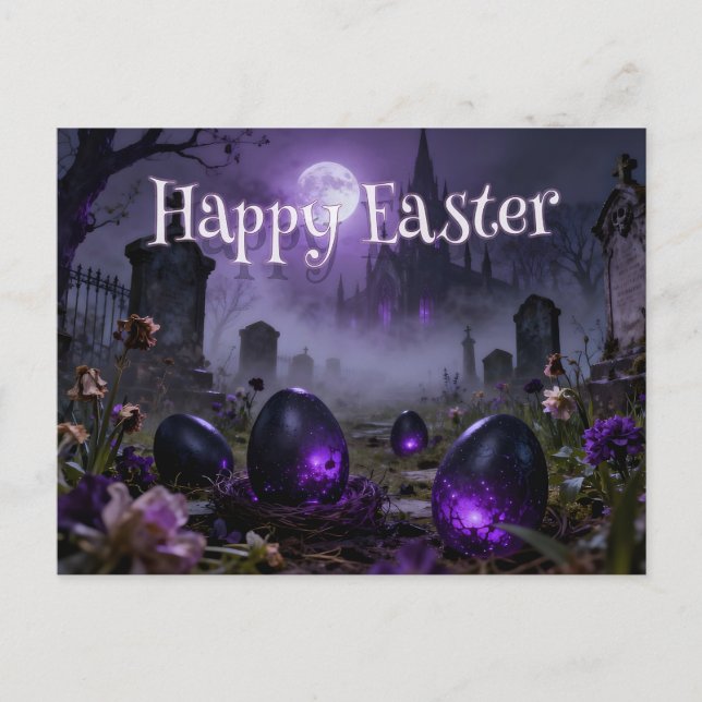 Postal Dark Gothic Easter Scene with Glowing Eggs (Anverso)