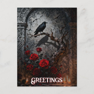 Postal Dark Gothic Raven and Roses Mural Birthday