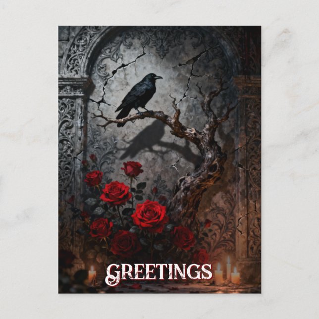 Postal Dark Gothic Raven and Roses Mural Birthday (Anverso)