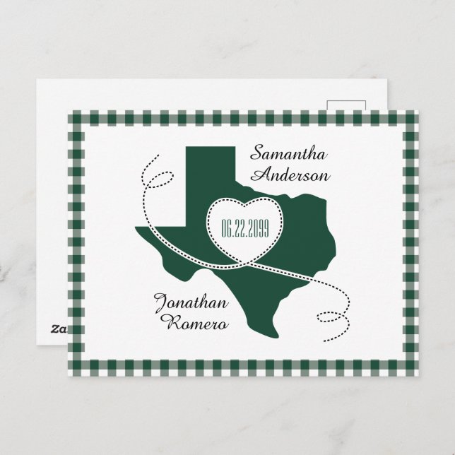 Postal Dark Green Texas Curling Ribbon Save the Date (Anverso / Reverso)