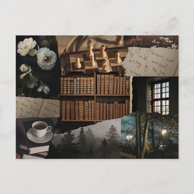 Postal Dark / soft academia scrapbook collage (Anverso)