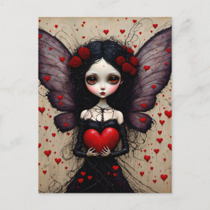 Postal Dark Valentine Fairy Red Hearcard