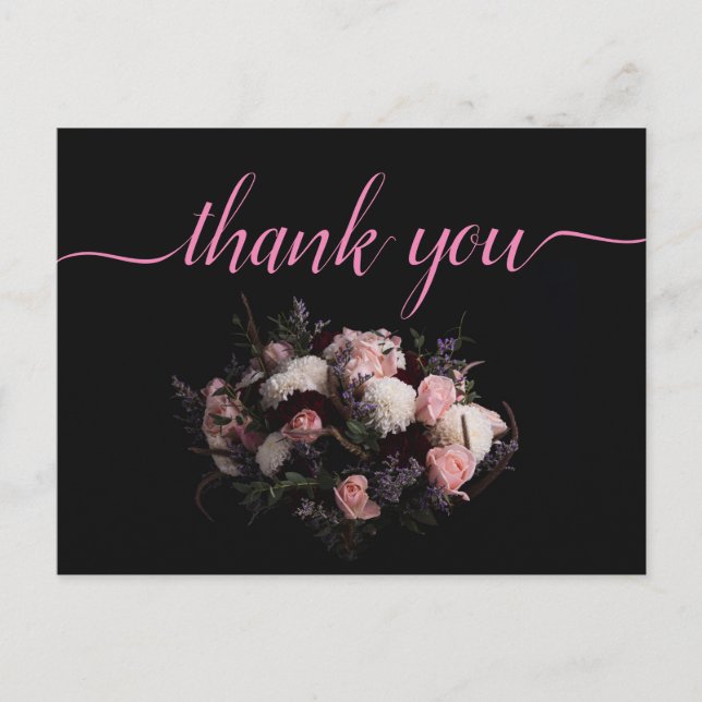 Postal Dark vintage burgundy Floral Gracias Postc (Anverso)