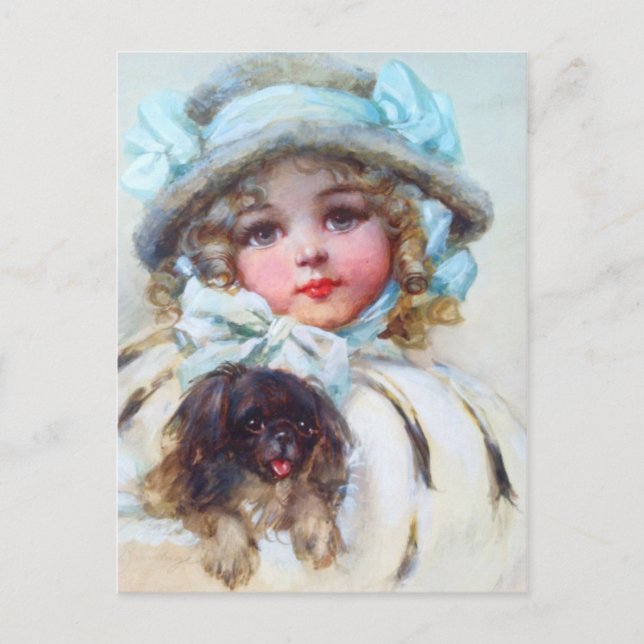Postal Darling retrato de una niña pequeña y su perro (Anverso)
